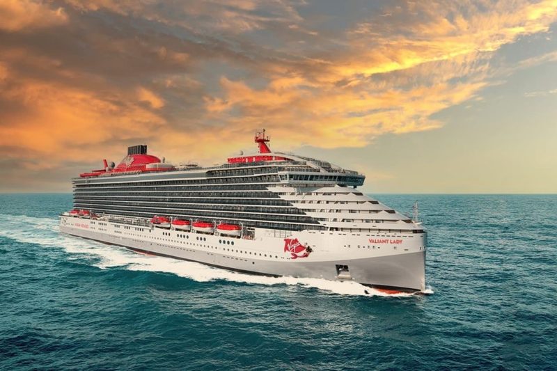 Valiant Lady cruise ship at sunset